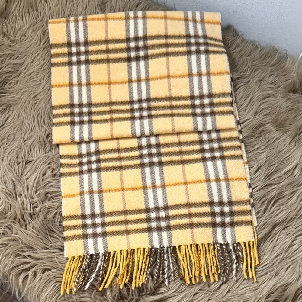 Burberry Cashmere Mustard and Brown Checkered Scarf - Picture 4 of 5